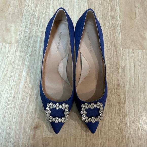 New Banana Republic Madison Blue Crystal Buckle Pumps Size 8.5 - Picture 9 of 12